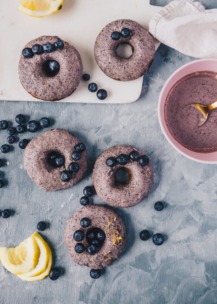 Paleo Blueberry Banana Donuts with Coconut Blueberry Glaze (gluten free + sugar free)