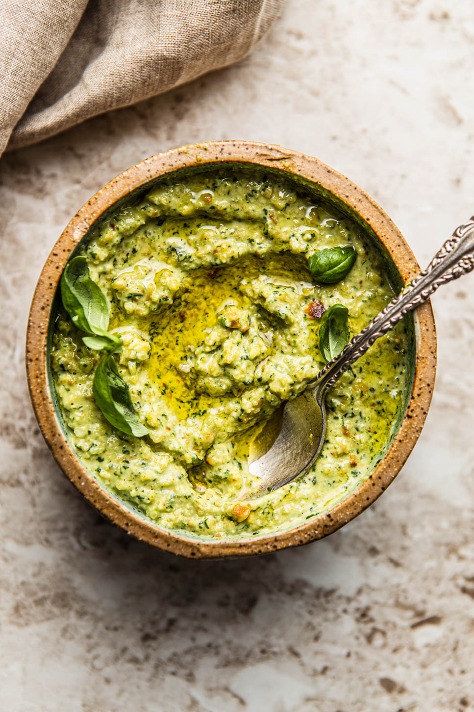 pesto in a bowl food photography