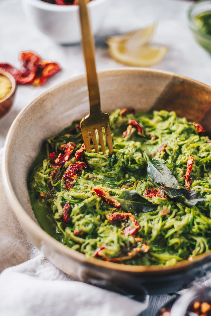 Zucchini Noodles with Cashew Pesto and Sun-Dried Tomatoes (Vegan + GF)