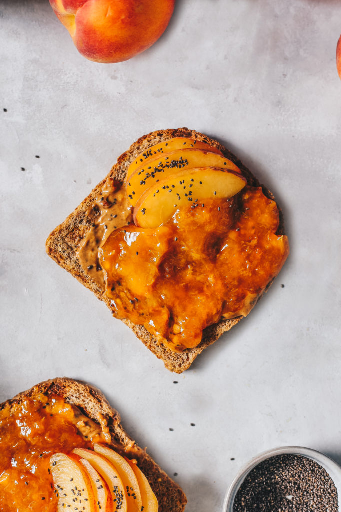  Sugar-Free Peach Jam and Peanut Butter Toast food photography