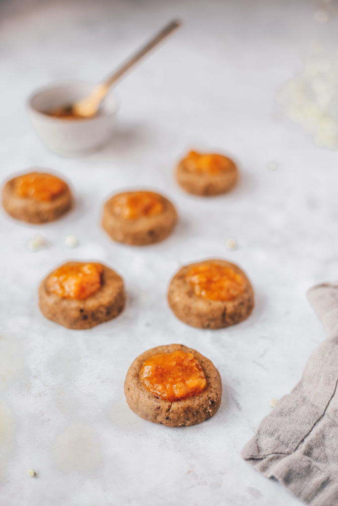 thumbprint cookies with peach jam photography
