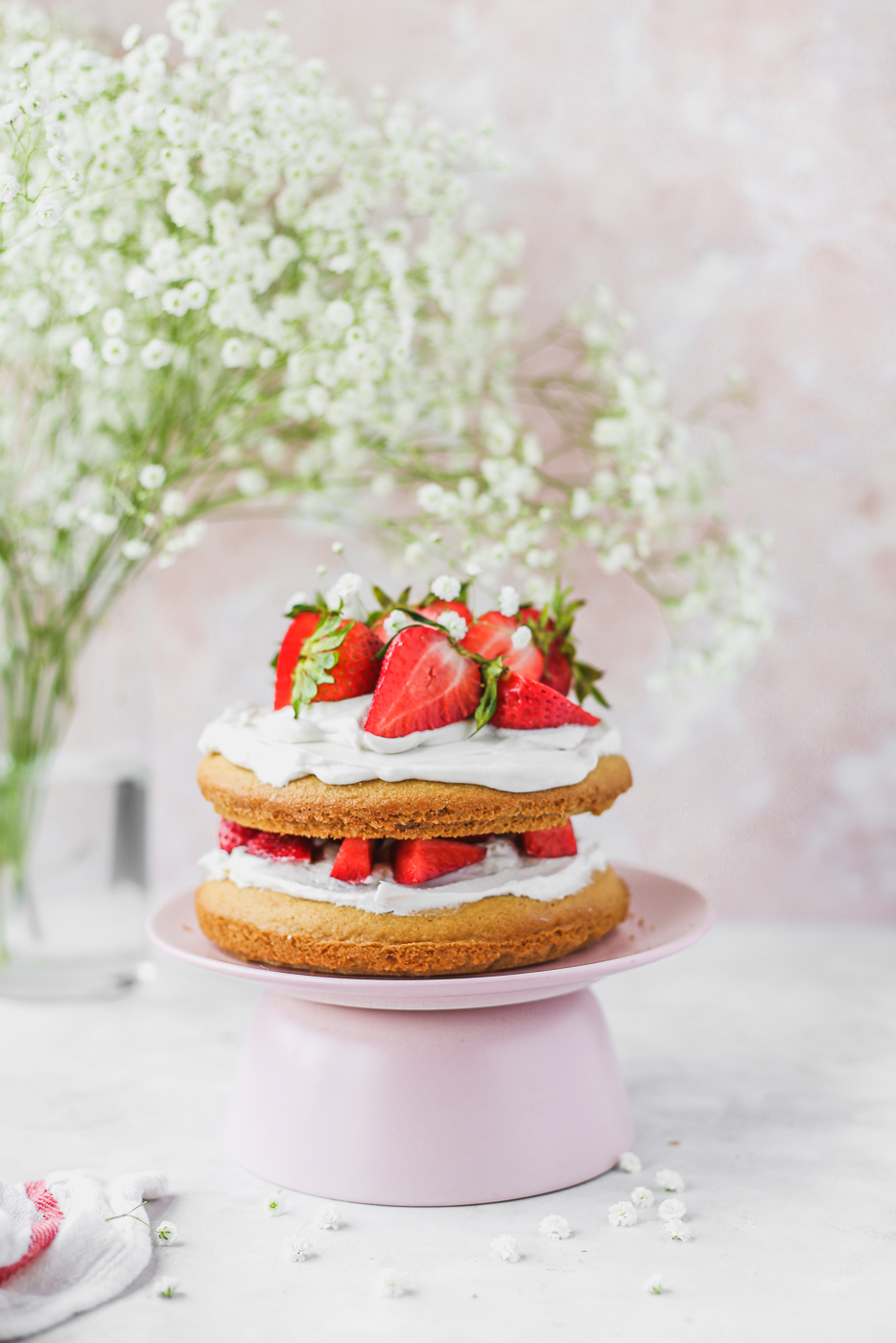 strawberry cake with coconut cream and strawberries photography