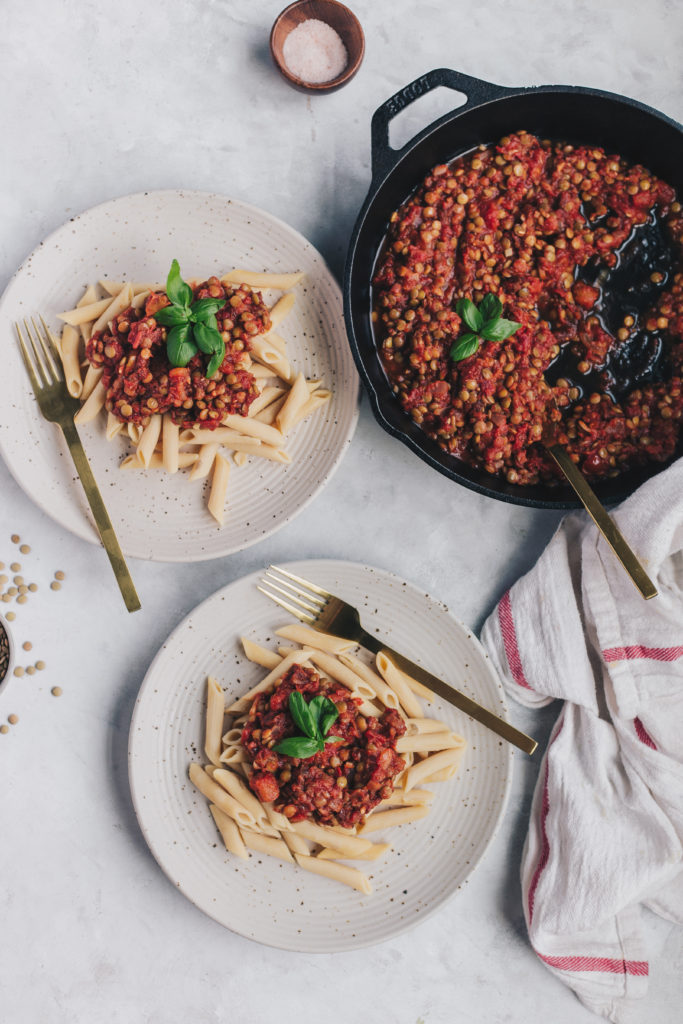 pomi tomatoes Vegan Lentil Bolognese Sauce photography