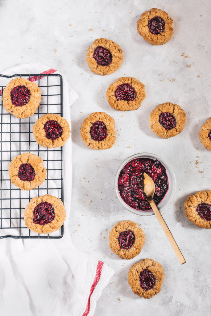Raspberry thumbprint cookies photography