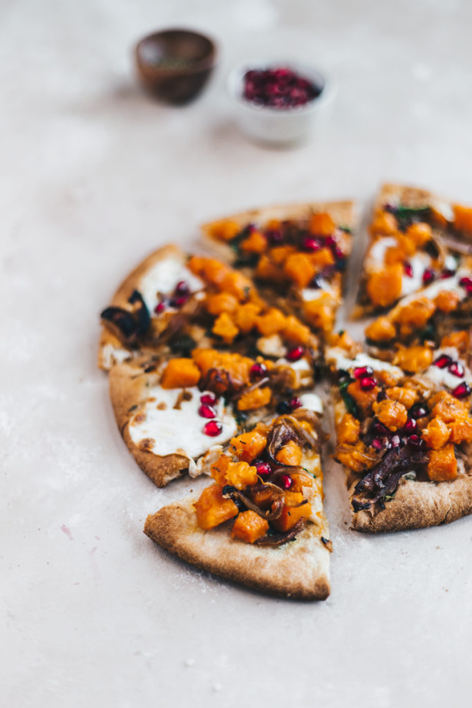 Butternut Squash Pizza with Caramelized Onions and Pomegranate