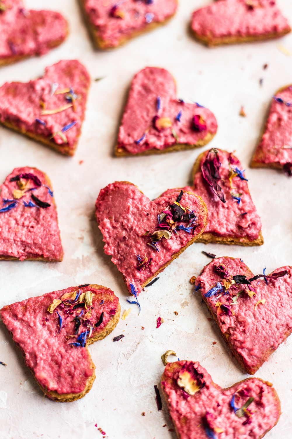 Oatmeal Heart shaped cookies with pink frosting