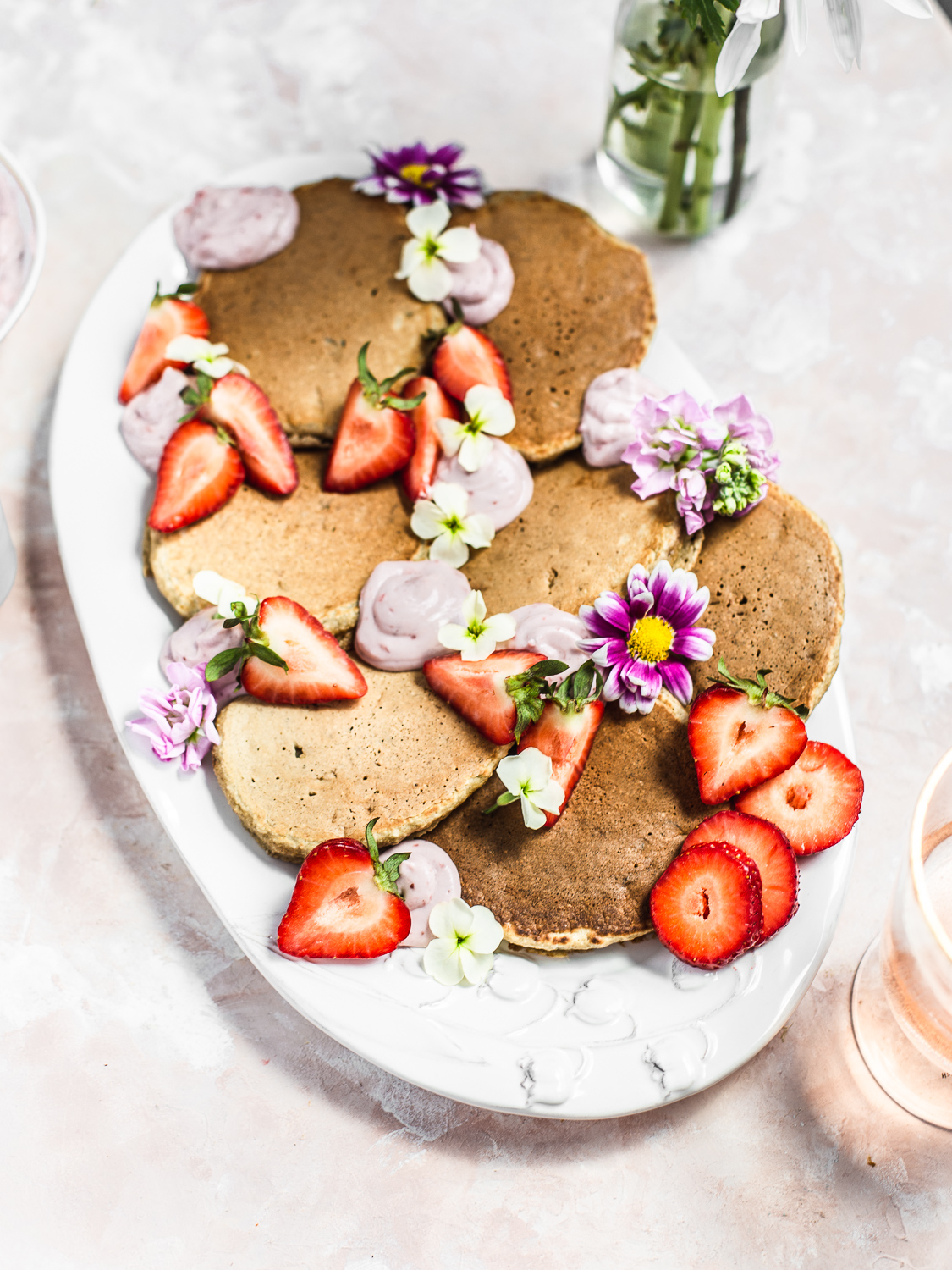 Healthy Strawberries and Cream Pancakes