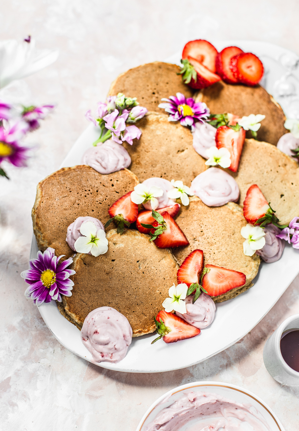 Healthy Strawberries and Cream Pancakes