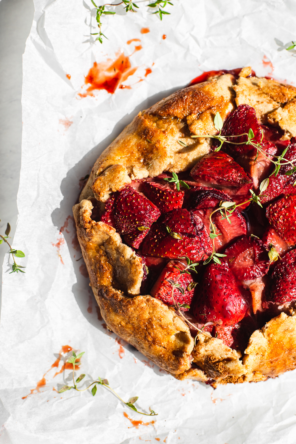 Rustic Strawberry Galette with Thyme| harsh light photography