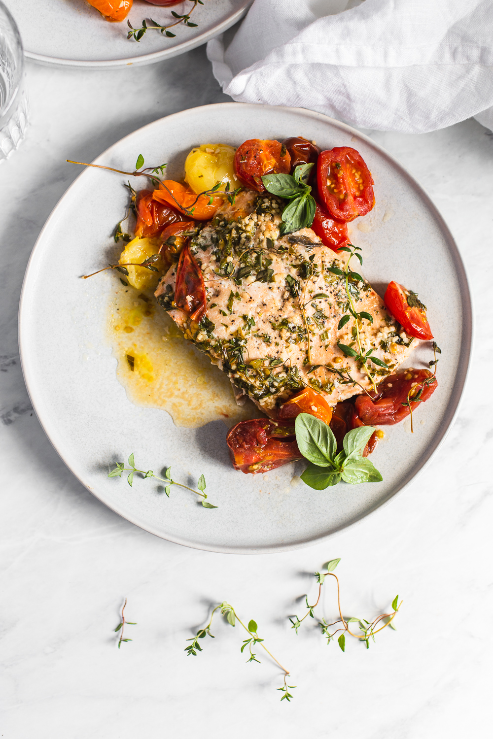 herb baked salmon with cherry tomatoes