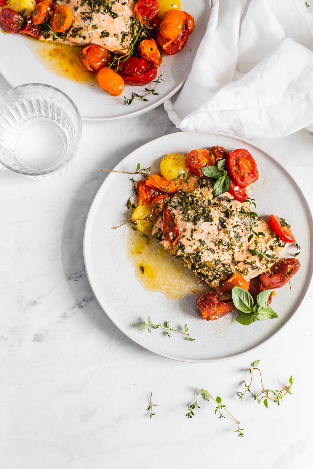 herb baked salmon with cherry tomatoes