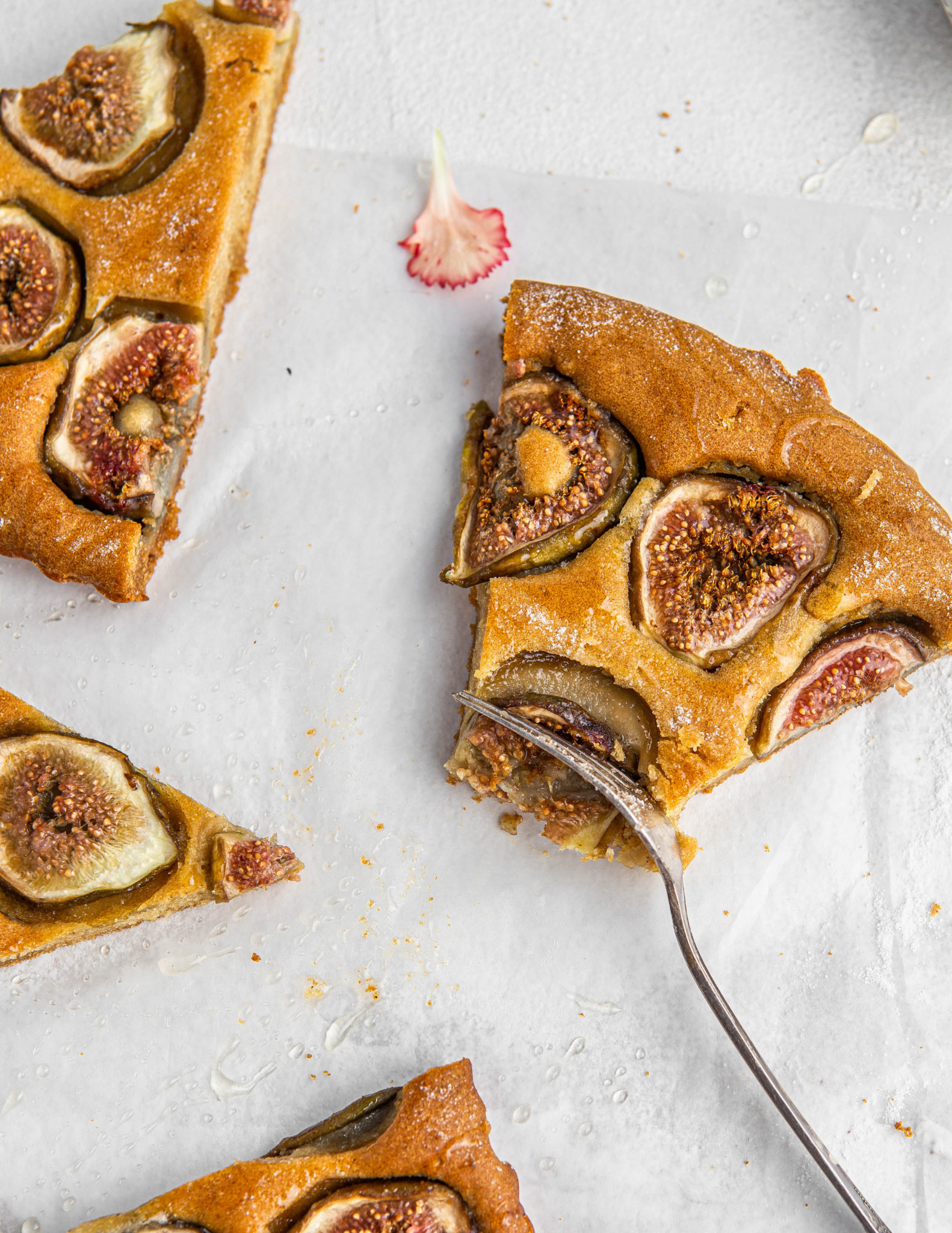 slice of fig cake with drizzled honey photography