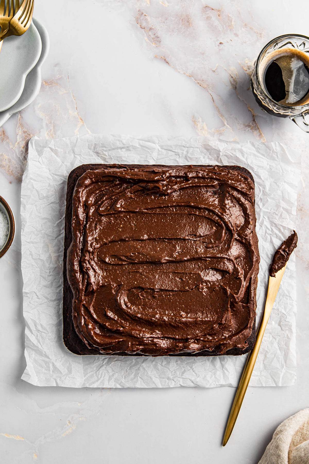 brownies with chocolate frosting photography
