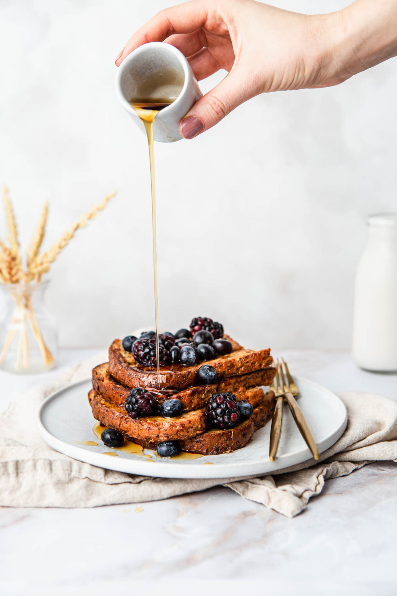 Healthy Whole Wheat French Toast pour shot photography