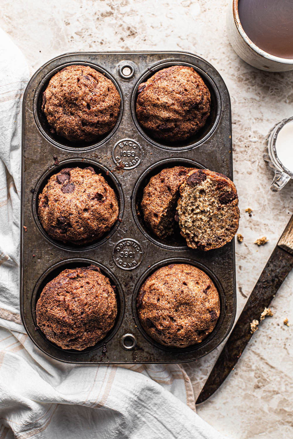 Chocolate Chip Muffins in a vintage muffin pan food photography