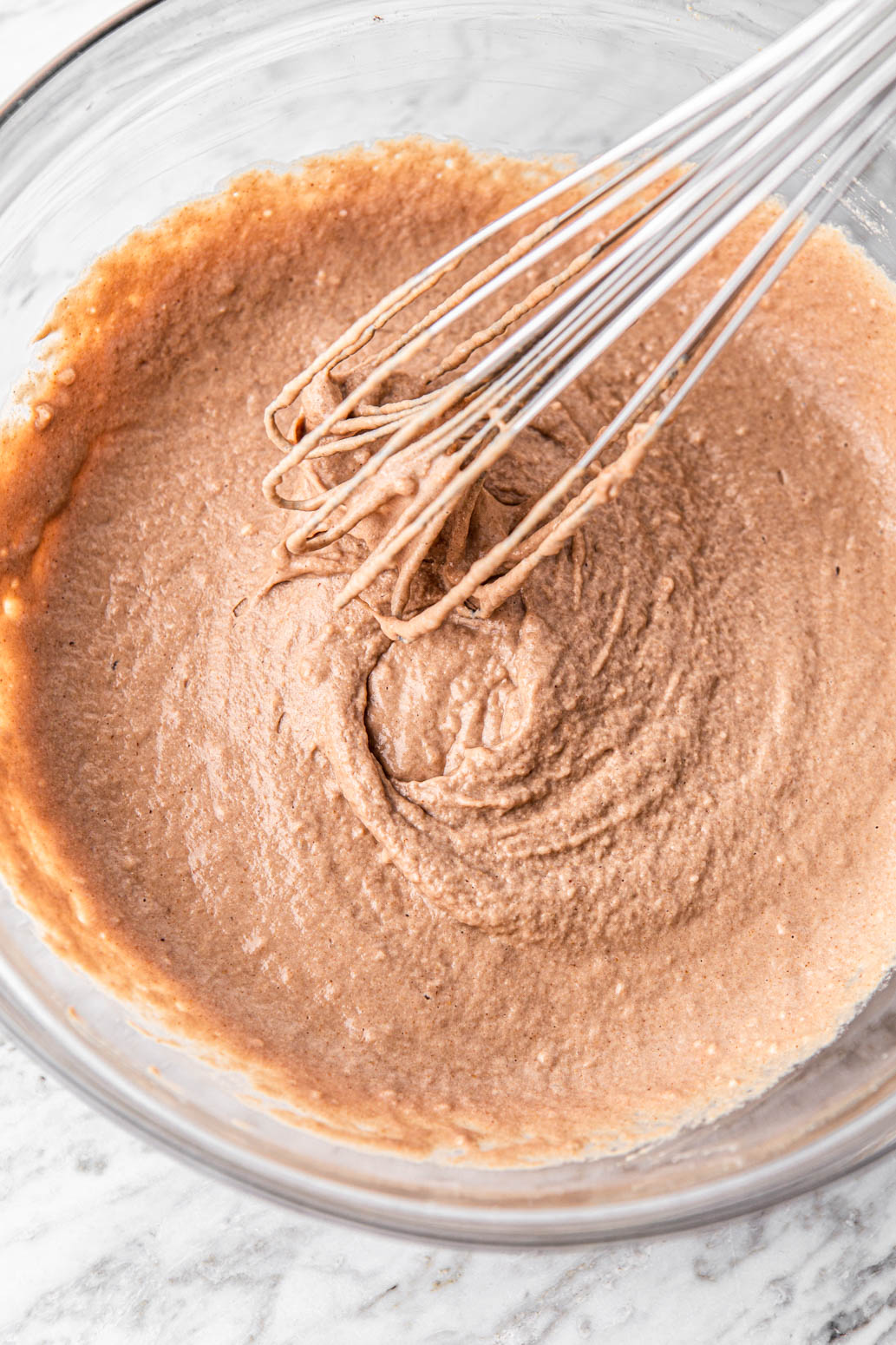 vegan chocolate pancake batter in a bowl